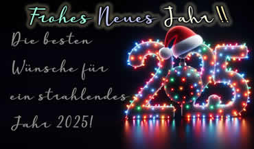 Bild von 2025 beleuchtet mit Weihnachtsbeleuchtung, besten Wünschen