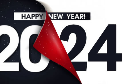 Bild mit Text Frohes Neues Jahr 2025 mit durchblätternder Seite