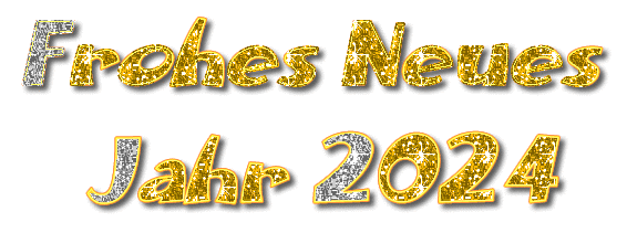 Animiertes GIF in funkelndem Glitzer mit dem Text Frohes Neues Jahr 2025 in schimmerndem Gold.