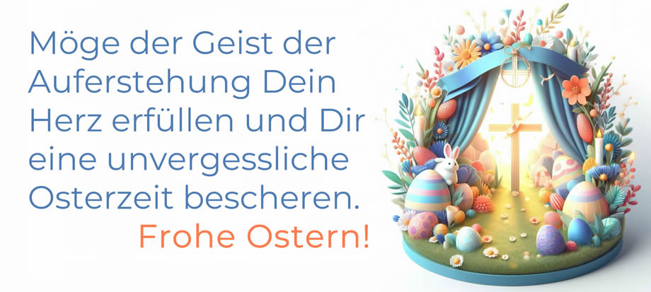 Ostergrußkarte mit religiöser Botschaft  mit Text: Möge der Geist der Auferstehung Dein Herz erfüllen und Dir eine unvergessliche Osterzeit bescheren. Frohe Ostern!