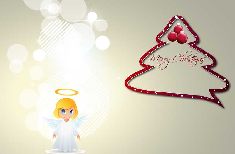 Bild mit Engel und Weihnachtsbaum mit frohen Weihnachten