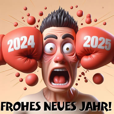 Humorvolle Karikatur zwischen dem alten und dem neuen 2024