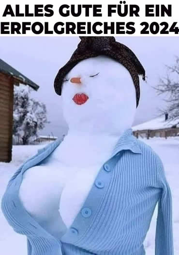 eine wirklich vollbusige, lustige Schneemannfrau