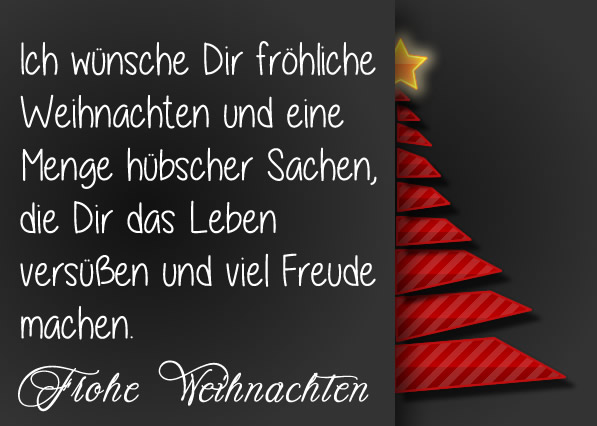Bild mit einer Grußkarte mit einem festlichen Weihnachtsbaum und einer Frohe-Weihnachten-Nachricht